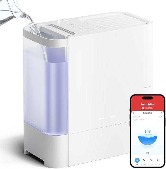 SwitchBot 加湿器 気化式 Alexa 大容量 - 4.5L 21畳対応 スイッチボット 18dB 静音 省エネ 上から給水 加湿量最大750ml/h 抗菌 フィルター自動乾燥 最大22.5時間連続稼働 冬乾燥対策 花粉症対策 スマホで操作 スマートホーム Google Home Siriに対応