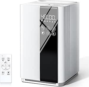 2025新登場・AIスマート】 加湿器 大容量 5L 知能恒湿 ハイブリッド式加湿器 加熱式 &超音波式 4重除菌 & マイナスイオン 抗菌カートリッジ 空気清浄機能 100℃高温除菌 アロマ対応 上から注水 パワフル加湿 省エネ 静音設計 リモコン付き 空焚き防止 乾燥対策/花粉症対策 新生活 寝室/オフィス/会社/家庭用 日本語取扱説明書付き(ホワイト)